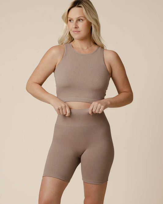Sublime® Bamboo Maternity & Postpartum Bike Short | Taupe