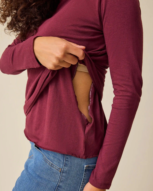 Modal Long Sleeve Nursing T-shirt | Deep Burgundy