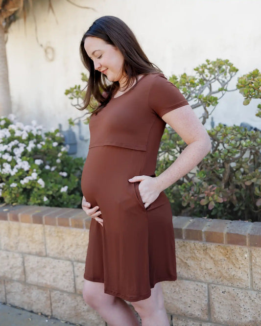 Eleanora Bamboo Maternity & Nursing Dress | Redwood