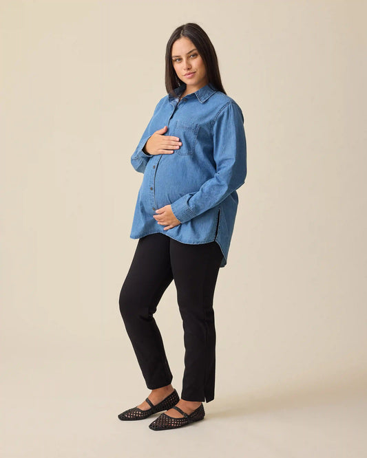 Denim Maternity & Nursing Button Up Shirt | Medium Wash