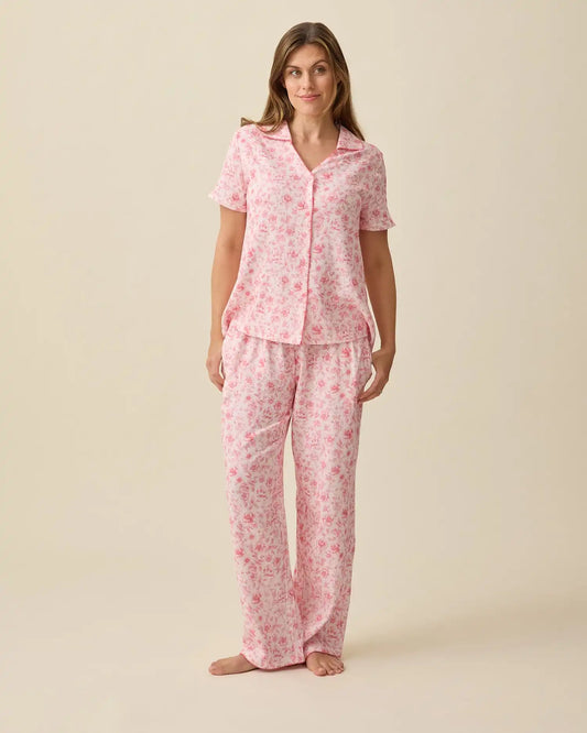 Cotton Bamboo Pajama Set | Pink Toile