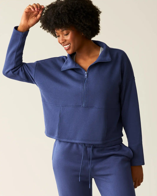 Cloud Fleece Half Zip Nursing Pullover | Deep Blue