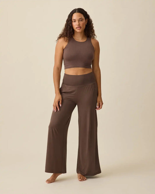 Bamboo Wide Leg Maternity & Postpartum Lounge Pant | Chocolate