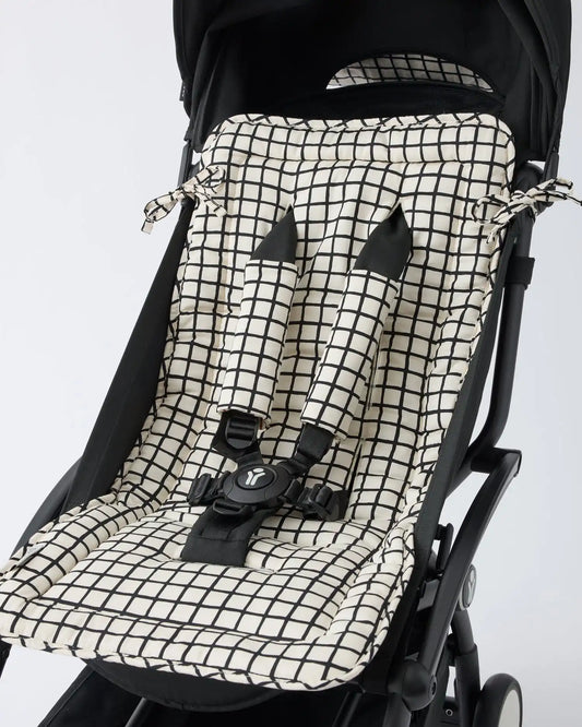 Stroller Party™ Seat Liner & Strap Covers | Black Grid