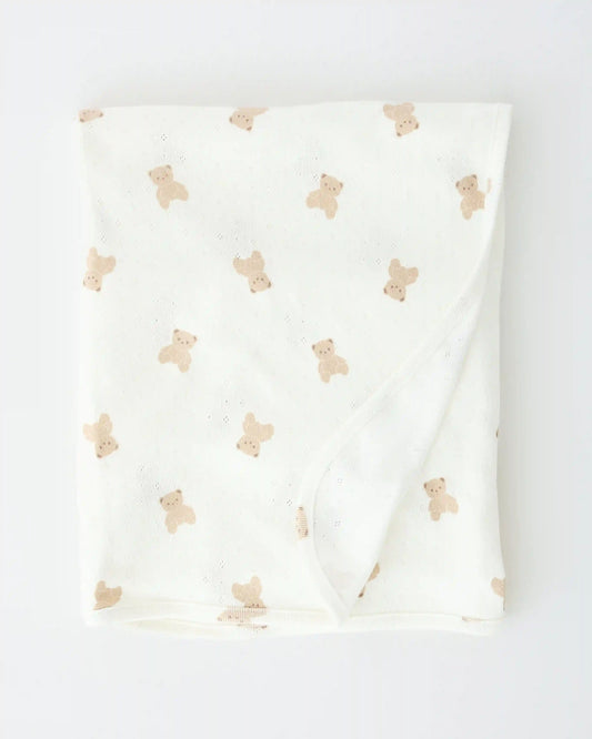 Pointelle Swaddle Blanket | Ivory Bears