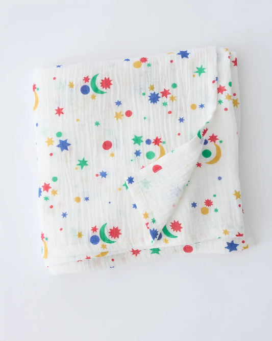 Organic Muslin Swaddle | White Starry Sky
