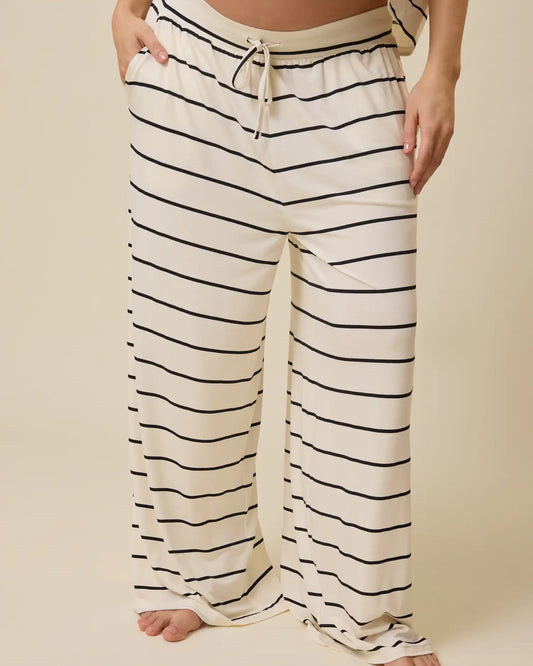 Aria Bamboo Casual Lounge Pant | White & Black Stripe