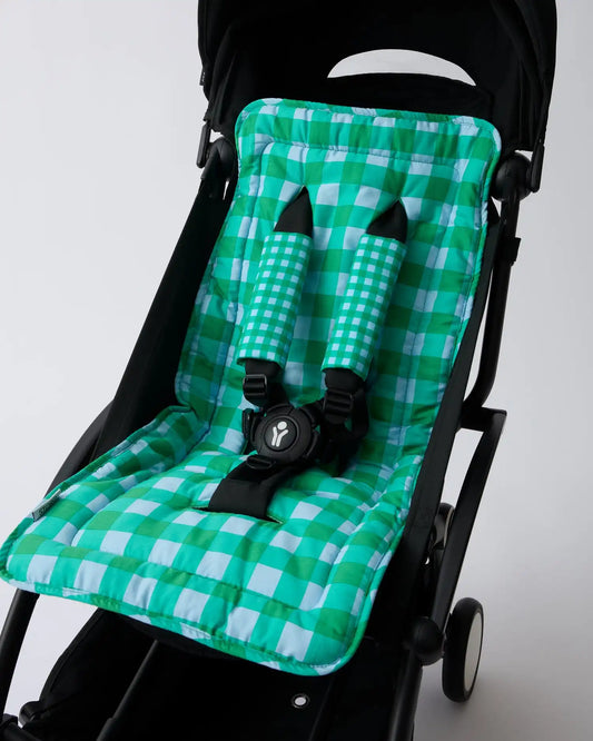 Stroller Party™ Seat Liner & Strap Covers | Teal Gingham