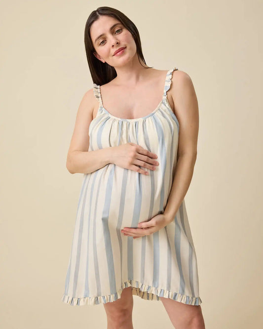 Dreamy Cotton Maternity & Nursing Nightgown | Vintage Blue Stripe