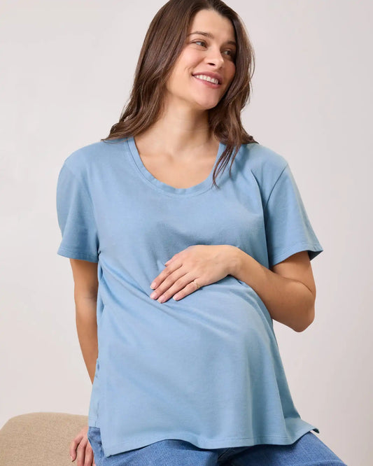 Relaxed Cotton Maternity & Nursing T-shirt | Vintage Blue