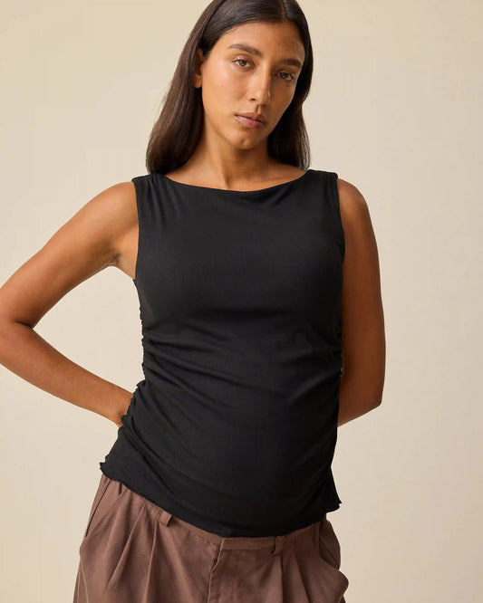 Ruched Maternity Sleeveless Top | Black