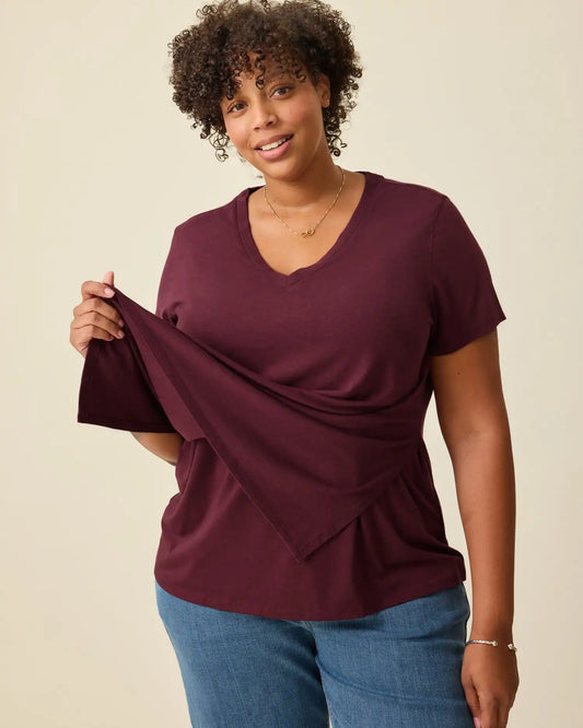Modal V-neck Nursing T-shirt | Deep Burgundy