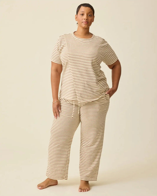 Luxe Terry Maternity & Postpartum Pant | Ivory & Chocolate Stripe