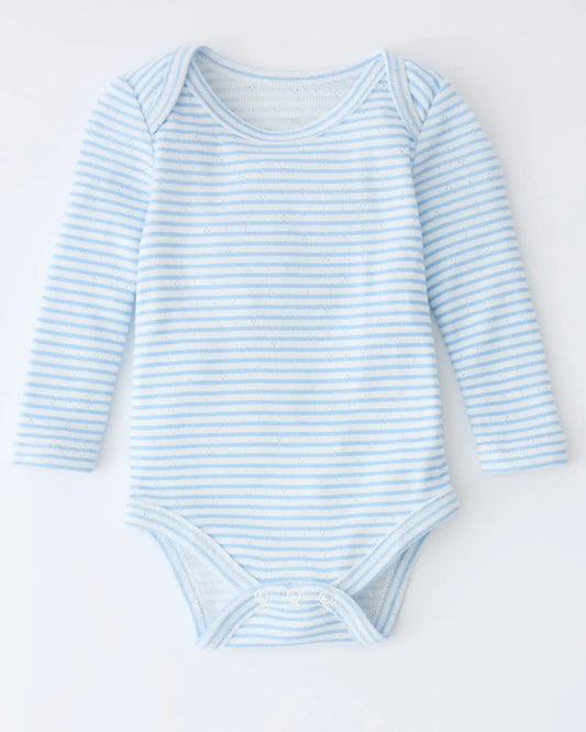 Pointelle Long Sleeve Onesie | Blue Candy Stripe