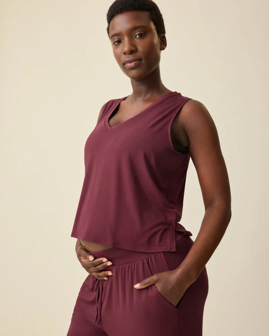 Aria Bamboo Cropped V-neck Tank | Deep Burgundy