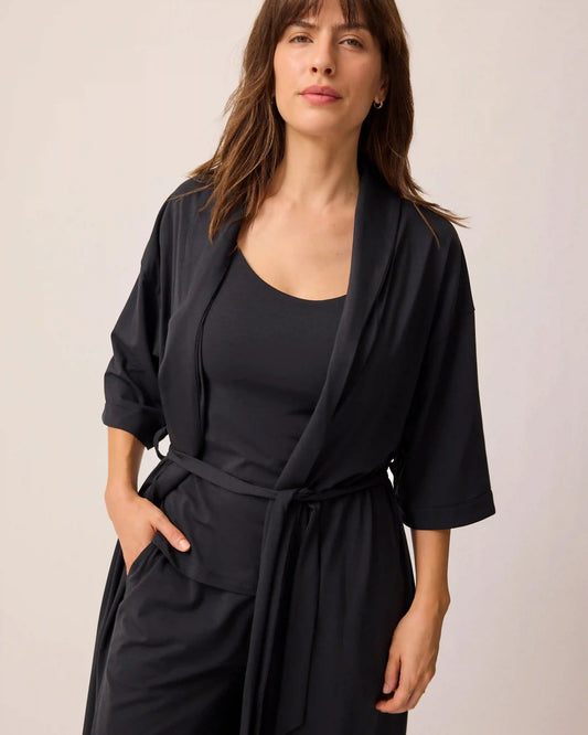 Maternity & Nursing Three-Piece Pajama Set | Black
