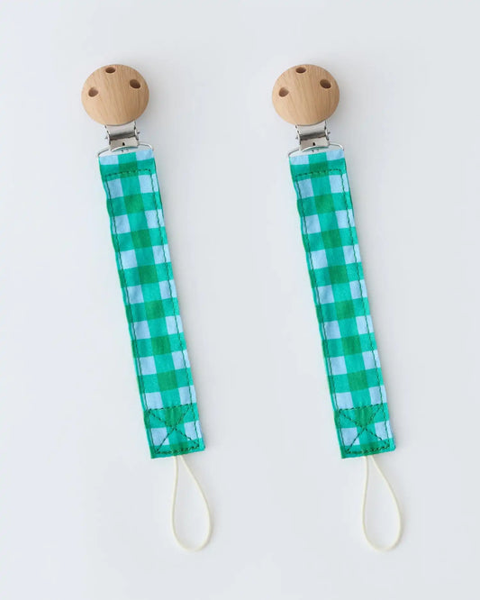 Pacifier Clip Two-Pack | Teal Gingham