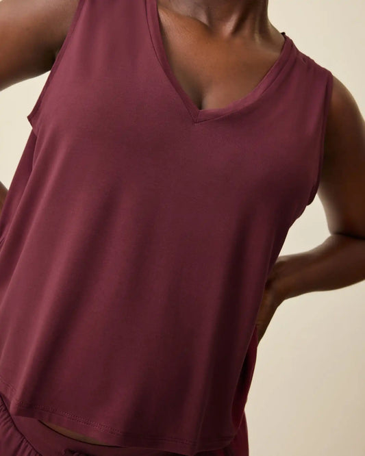 Aria Bamboo Cropped V-neck Tank | Deep Burgundy