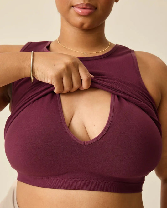 Sublime® Bamboo Maternity & Nursing Longline Bra Top | Deep Burgundy