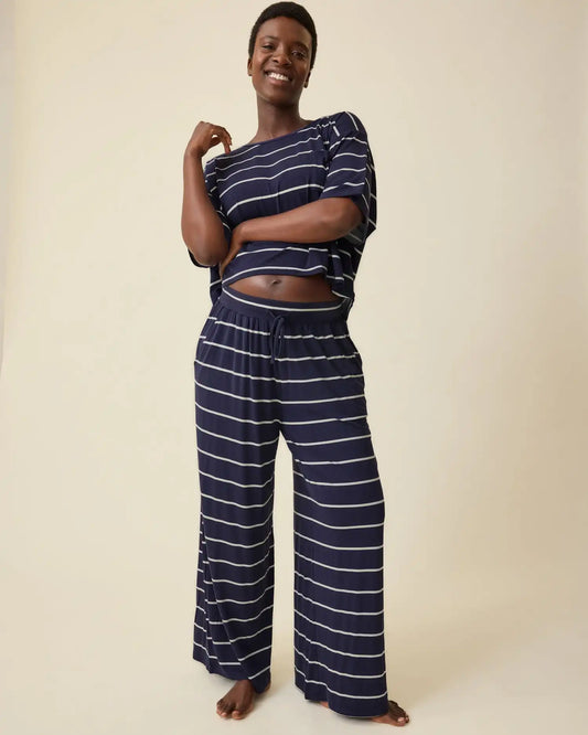 Aria Bamboo Casual Lounge Pant | Navy & White Stripe
