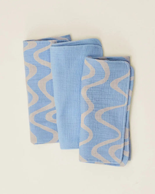 Organic Muslin Burp Cloth (Three-Pack) | Blue Waves