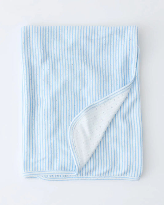 Pointelle Swaddle Blanket | Blue Candy Stripe