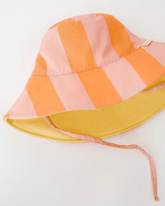 Big Reversible Sun Hat | Pink Wide Stripe