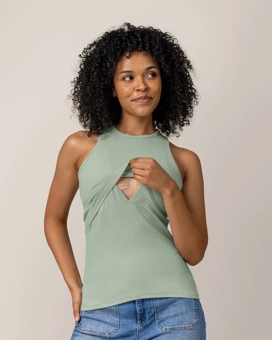 Ribbed Bamboo Racerback Nursing Tank | Aqua Mist