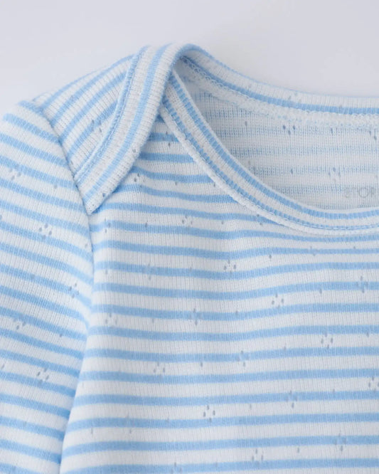 Pointelle Long Sleeve Onesie | Blue Candy Stripe