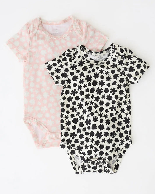 Baby Onesie Two-Pack | Cream & Pink Chamomiles