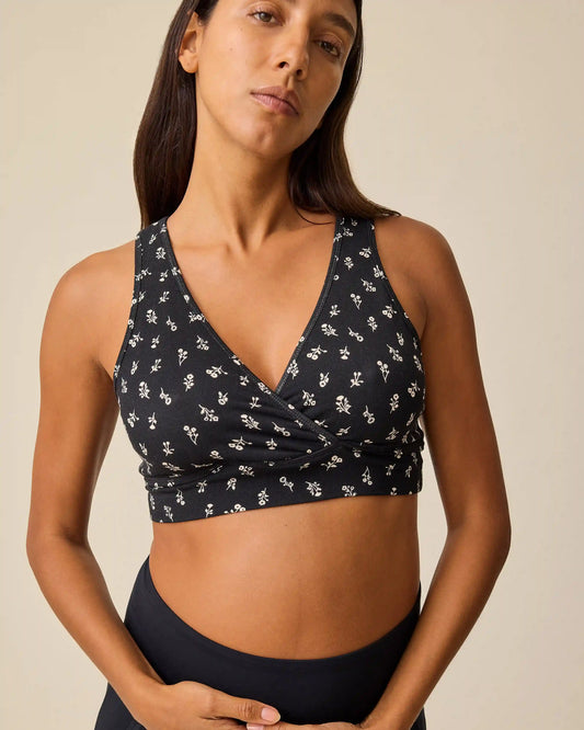 French Terry Racerback Nursing & Sleep Bra | Black Wildflower