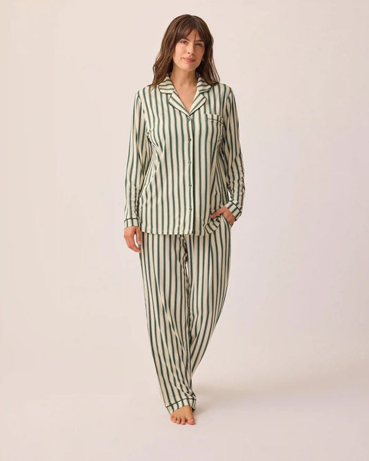 Clea Bamboo Long Sleeve Pajama Set | Green Candy Stripe