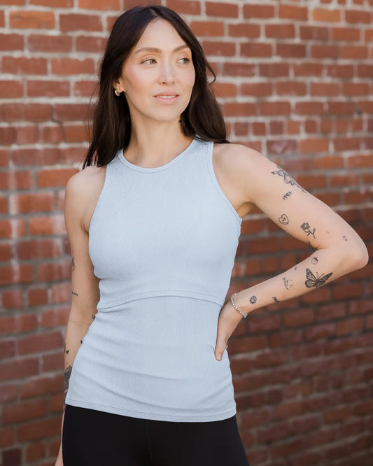 Ribbed Bamboo Racerback Nursing Tank | French Blue