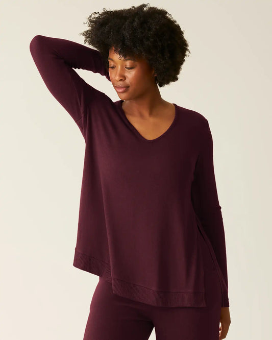 CozyKnit Maternity & Nursing V-neck Top | Deep Burgundy