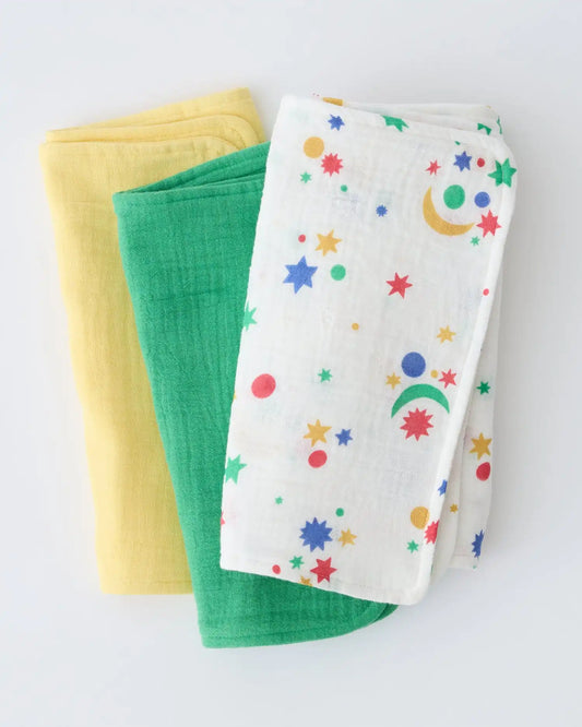 Organic Muslin Burp Cloth (Three-Pack) | White Starry Sky