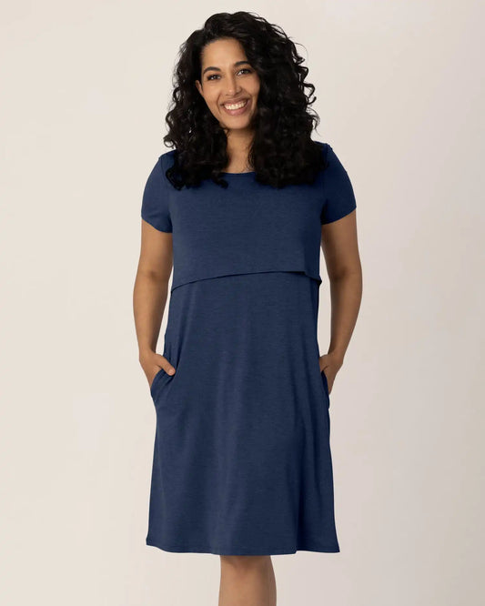 Eleanora Bamboo Maternity & Nursing Dress | Navy Heather