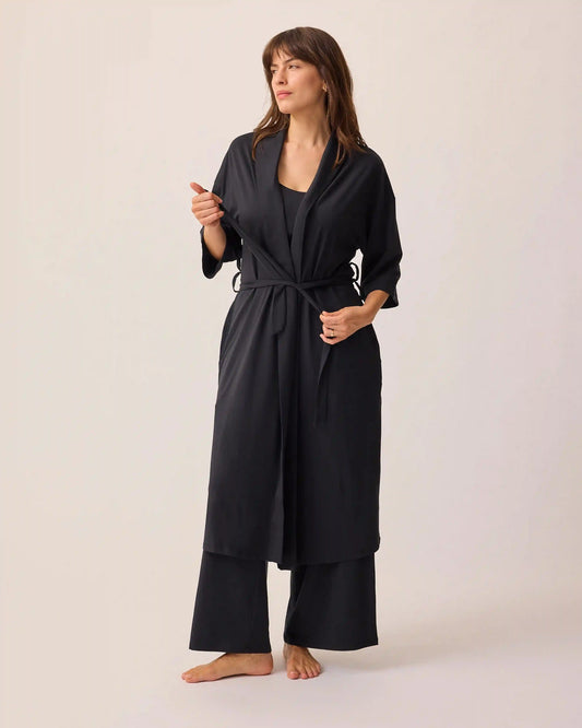 Maternity & Nursing Three-Piece Pajama Set | Black