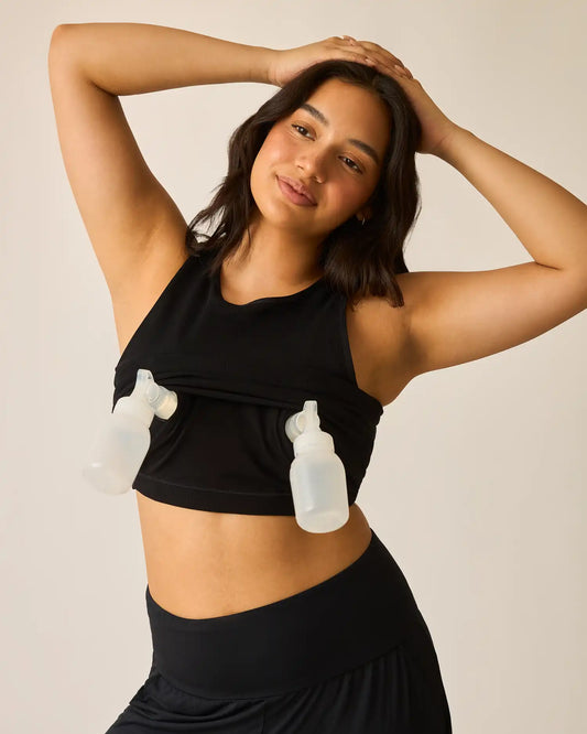 Sublime® Bamboo Hands-Free Pumping Longline Bra Top | Black