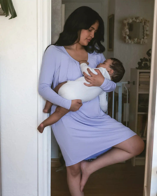 Quinn Bamboo Long Sleeve Maternity & Nursing Nightgown | Periwinkle