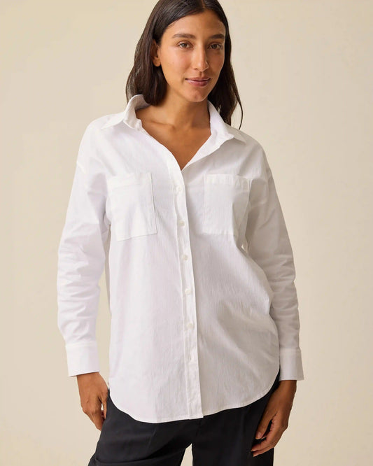 Poplin Maternity & Nursing Button Up Shirt | White
