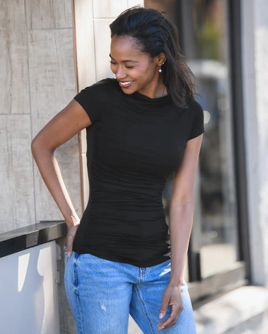 Kiera Boat Neck Maternity & Nursing Top | Black