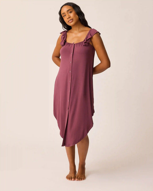 Ruffle Strap Labor & Delivery Gown | Burgundy Plum