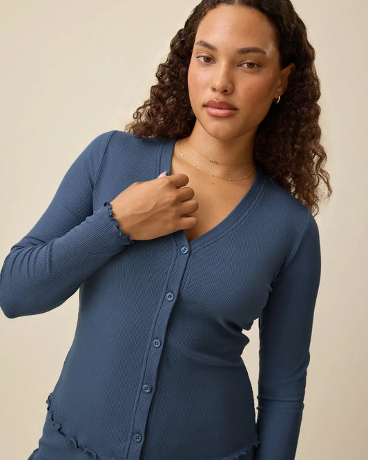 Ribbed Modal Cardigan | Light Navy