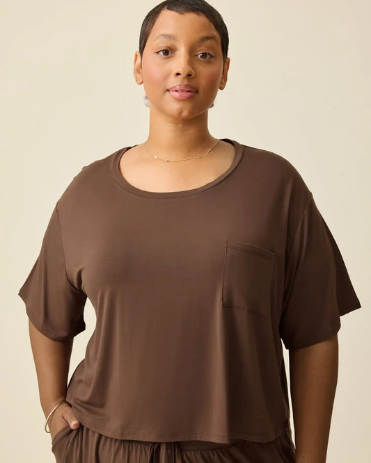 Aria Bamboo Casual Cropped Short Sleeve Top | Chocolate