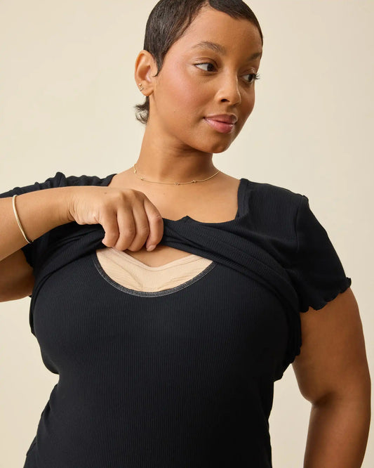 Ribbed Modal Notched Nursing T-shirt | Black