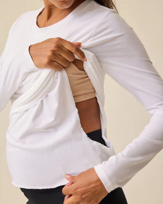 Modal Long Sleeve Nursing T-shirt | White