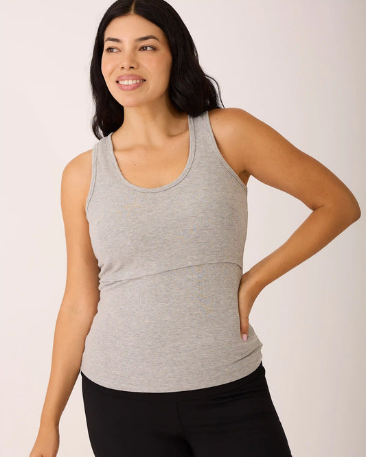 Ribbed Bamboo Scoop Neck Nursing Tank | Grey Heather
