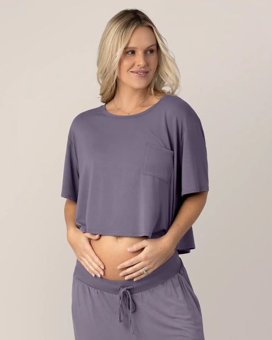 Aria Bamboo Casual Cropped Short Sleeve Top | Granite