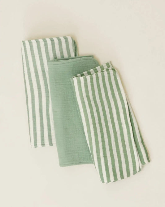 Organic Muslin Burp Cloth (Three-Pack) | Sage Stripe
