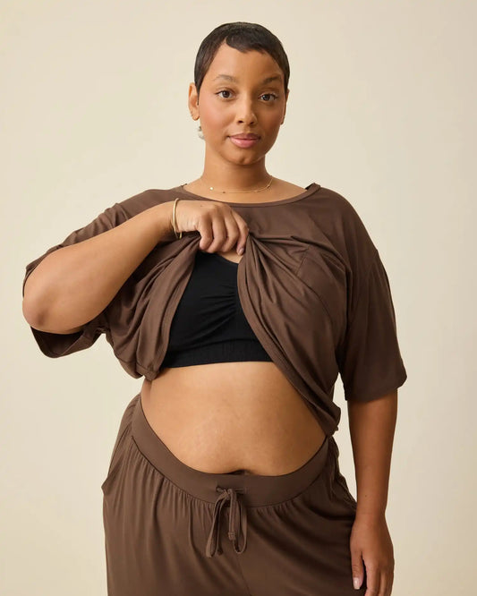 Aria Bamboo Casual Cropped Short Sleeve Top | Chocolate